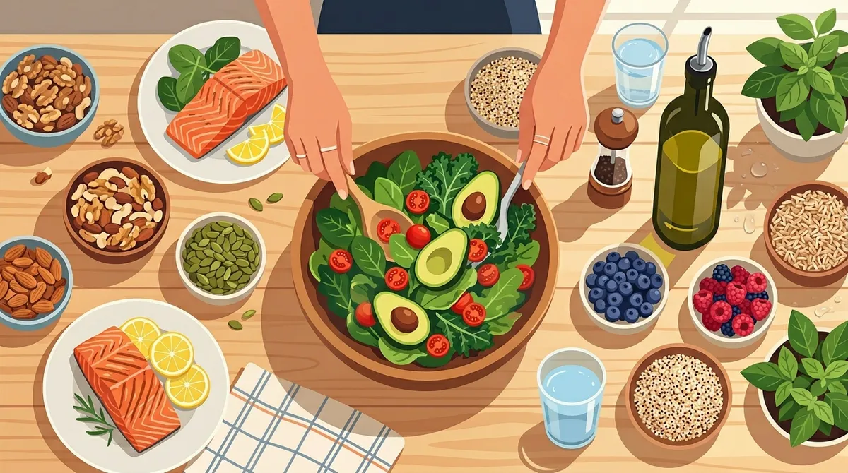 Eine pflanzenreiche Ernährung mit viel Gemüse, Obst und Vollkorn unterstützt gesunde Blutdruckwerte